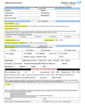 Calibration Data Sheet