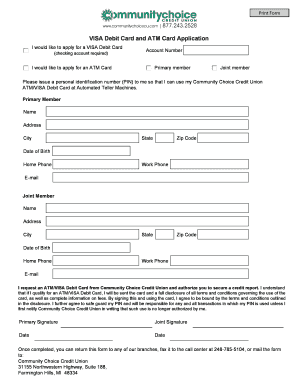 VISA Debit Card and ATM Card Application