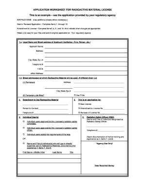 Application Worksheet for Radioactive Material License