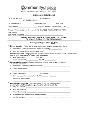 Cardholder Dispute Form