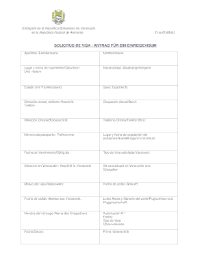 Solicitud de Visa / Antrag für ein Einreisevisum