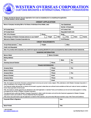 Western Overseas Credit Application Form