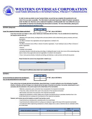 Customs Broker Importer Questionnaire