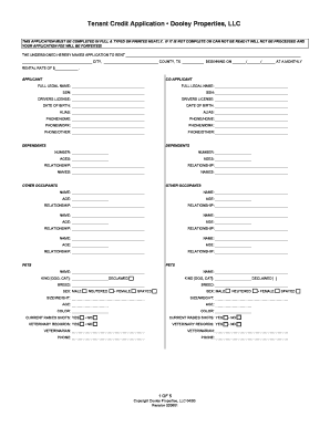 Tenant Credit Application Form
