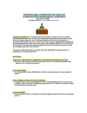 Premarital Agreement Questionnaire