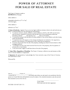 Power of Attorney for Sale of Real Estate