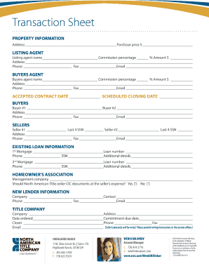 Real Estate Transaction Sheet