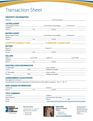 Real Estate Transaction Sheet