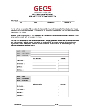 Authorization Agreement for Direct Deposits