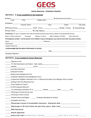 Employee Orientation Checklist