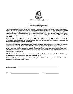 Confidentiality Agreement for HIPAA Compliance