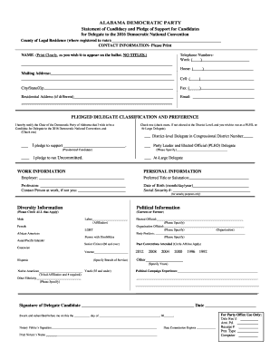 Alabama Democratic Party Delegate Candidacy Form