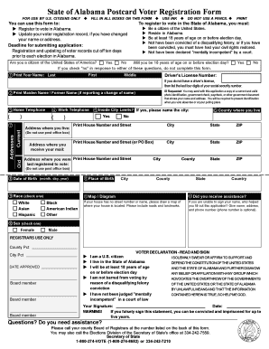 Alabama Postcard Voter Registration Form