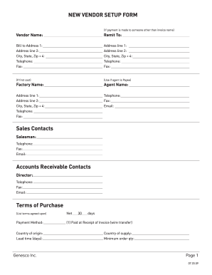 New Vendor Setup Form Template from www.pdffiller.com