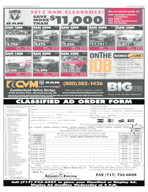Lancaster Farming Classified Ad Order Form