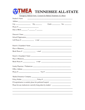 Tennessee Emergency Medical Form for Minors