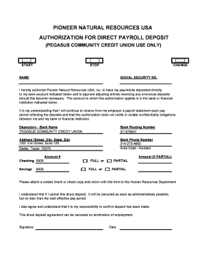 Pioneer Natural Resources Direct Deposit Authorization