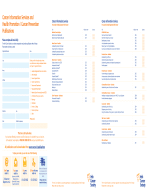 Irish Cancer Society Publication Order Form