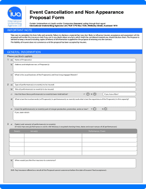 Event Cancellation and Non Appearance Proposal Form