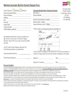 Mobilicity Automatic Monthly Payment Request Form