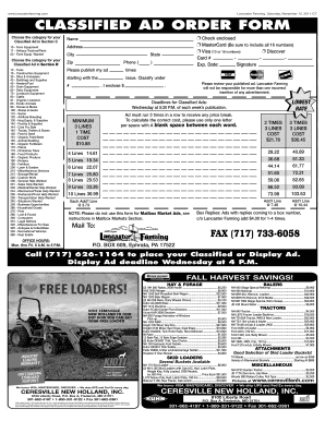 Lancaster Farming Classified Ad Order Form