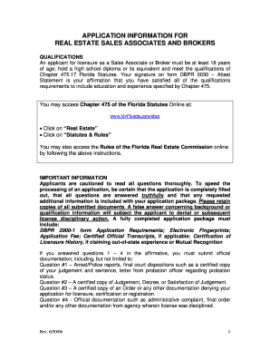 Florida Real Estate Sales Associate and Broker Application
