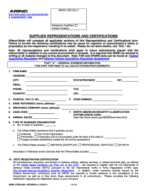 ARINC Supplier Representations and Certifications