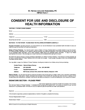 HIPAA Consent for Use and Disclosure of Health Information