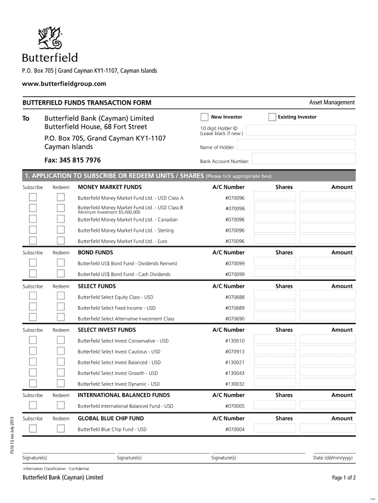Fillable Online Butterfield Bank Cayman Limited New Investor Existing Fax Email Print pdfFiller