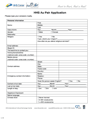 HHS Au Pair Application Form