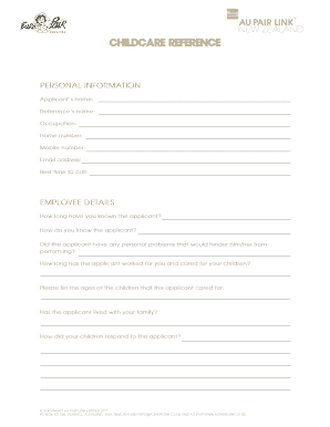 Childcare Reference Form