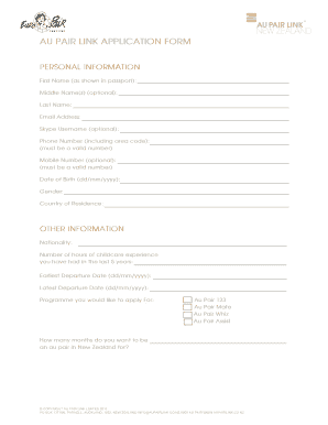 Au Pair Application Form