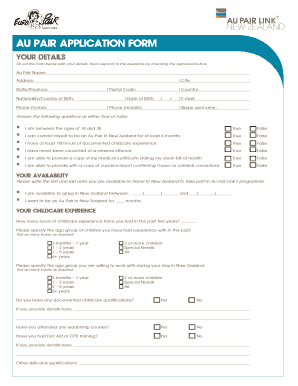 Au Pair Application Form
