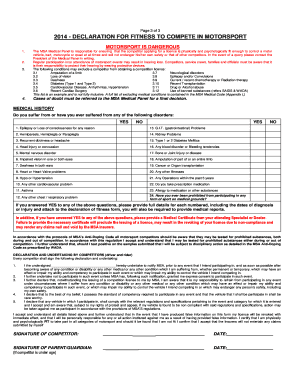 Declaration for Fitness to Compete in Motorsport