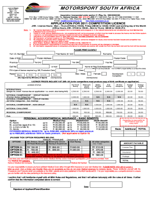 2011 Competition Licence Application