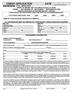 Marky's Credit Application Form