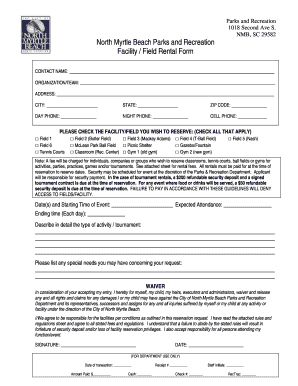 North Myrtle Beach Facility Rental Form