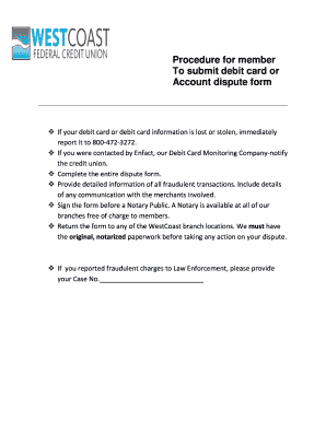 Debit Card Dispute Form