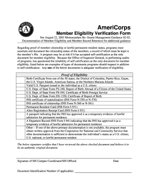 AmeriCorps Member Eligibility Verification Form