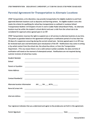 Parental Agreement for Student Transportation