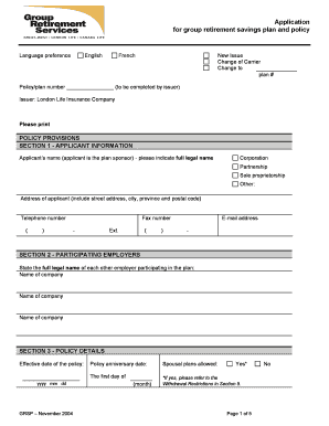 Group Retirement Savings Plan Application
