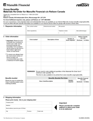 Manulife Financial Group Benefits Materials Re-Order Form