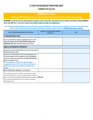 UC SHIP Waiver Request Form Worksheet
