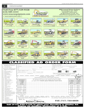 Lancaster Farming Classified Ad Order Form