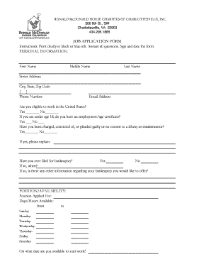 Job Application Form - Ronald McDonald House Charlottesville - rmhcharlottesville