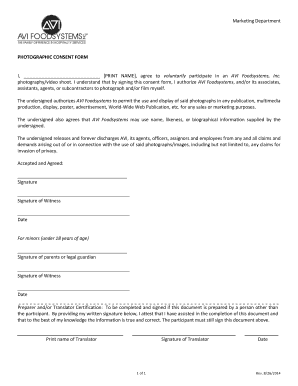 Photographic Consent Form