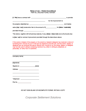 Partial Unconditional Waiver of Lien