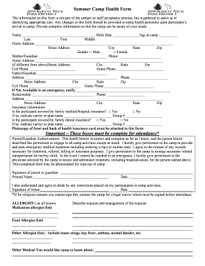 Summer Camp Health Form