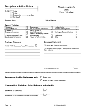 Write up for not following instructions - Disciplinary Action Notice Form 496 - bvhaorgb