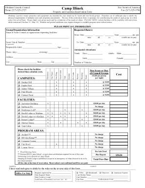 Abraham Lincoln Council Property and Facilities Reservation Form
